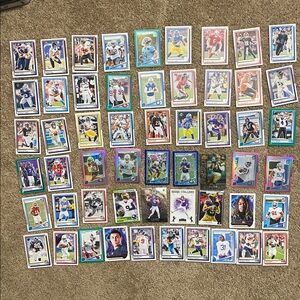 55 Assorted Football Trading Cards Panini Prizm Donruss Optics Bowmans